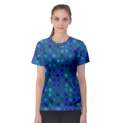 Blue Polka Dots Pattern Women s Sport Mesh Tee by SpinnyChairDesigns