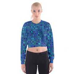 Blue Polka Dots Pattern Cropped Sweatshirt by SpinnyChairDesigns