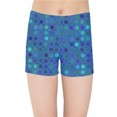 Blue Polka Dots Pattern Kids  Sports Shorts by SpinnyChairDesigns