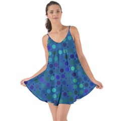 Blue Polka Dots Pattern Love The Sun Cover Up by SpinnyChairDesigns