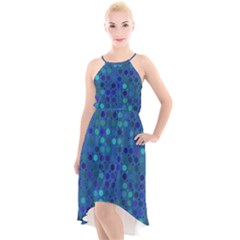 Blue Polka Dots Pattern High-low Halter Chiffon Dress  by SpinnyChairDesigns