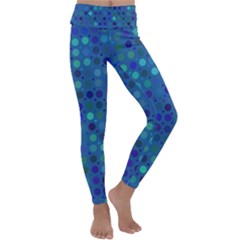 Blue Polka Dots Pattern Kids  Lightweight Velour Classic Yoga Leggings by SpinnyChairDesigns