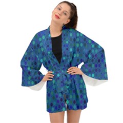 Blue Polka Dots Pattern Long Sleeve Kimono by SpinnyChairDesigns