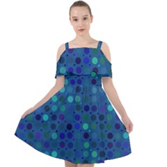 Blue Polka Dots Pattern Cut Out Shoulders Chiffon Dress