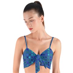 Blue Polka Dots Pattern Woven Tie Front Bralet by SpinnyChairDesigns