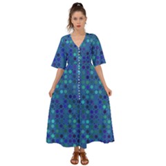 Blue Polka Dots Pattern Kimono Sleeve Boho Dress by SpinnyChairDesigns