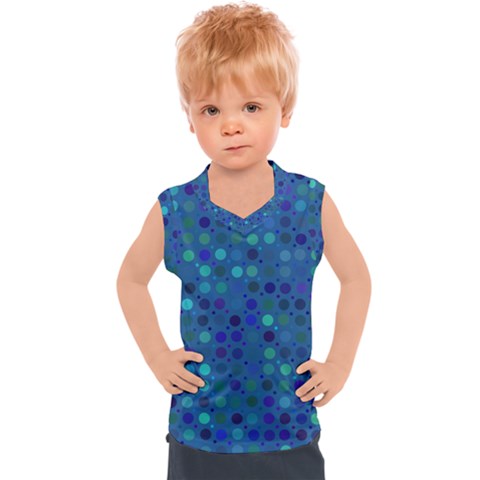 Blue Polka Dots Pattern Kids  Sport Tank Top by SpinnyChairDesigns