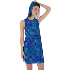 Blue Polka Dots Pattern Racer Back Hoodie Dress by SpinnyChairDesigns