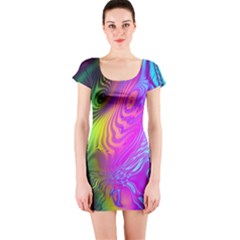 Psychedelic Swirl Trippy Abstract Art Short Sleeve Bodycon Dress by SpinnyChairDesigns