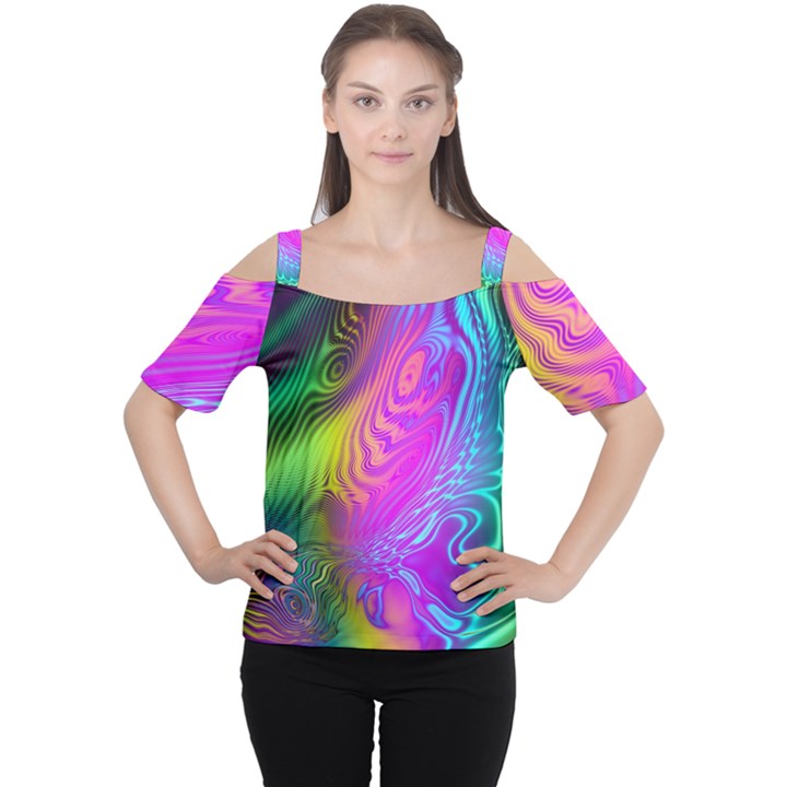 Psychedelic Swirl Trippy Abstract Art Cutout Shoulder Tee