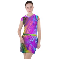 Psychedelic Swirl Trippy Abstract Art Drawstring Hooded Dress by SpinnyChairDesigns