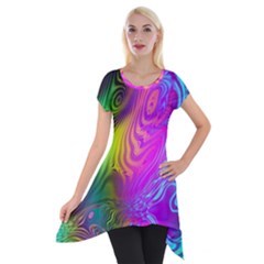 Psychedelic Swirl Trippy Abstract Art Short Sleeve Side Drop Tunic by SpinnyChairDesigns