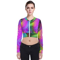 Psychedelic Swirl Trippy Abstract Art Long Sleeve Zip Up Bomber Jacket by SpinnyChairDesigns