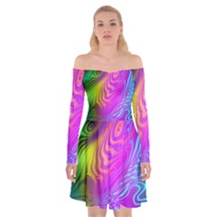 Psychedelic Swirl Trippy Abstract Art Off Shoulder Skater Dress