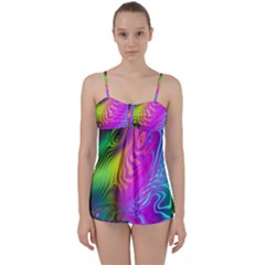 Psychedelic Swirl Trippy Abstract Art Babydoll Tankini Set by SpinnyChairDesigns