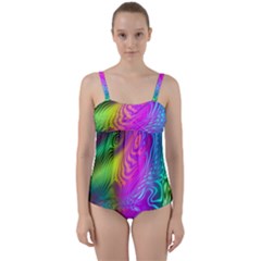 Psychedelic Swirl Trippy Abstract Art Twist Front Tankini Set by SpinnyChairDesigns