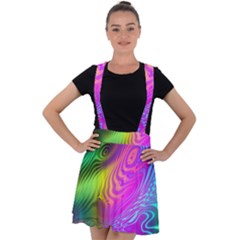 Psychedelic Swirl Trippy Abstract Art Velvet Suspender Skater Skirt by SpinnyChairDesigns