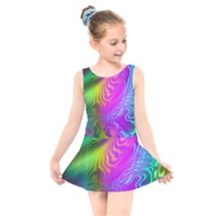 Psychedelic Swirl Trippy Abstract Art Kids  Skater Dress Swimsuit by SpinnyChairDesigns