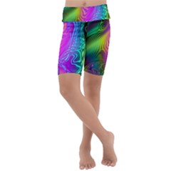 Psychedelic Swirl Trippy Abstract Art Kids  Lightweight Velour Cropped Yoga Leggings by SpinnyChairDesigns