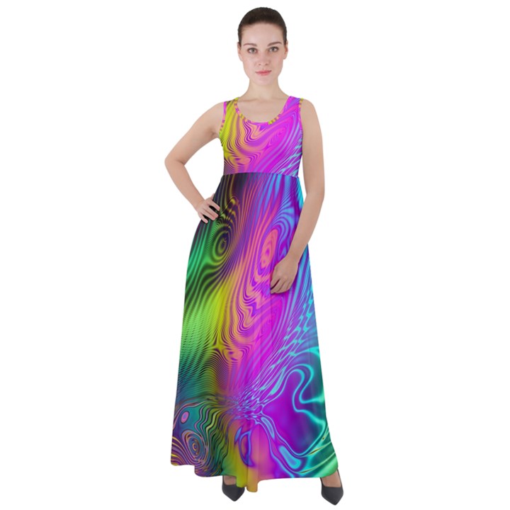 Psychedelic Swirl Trippy Abstract Art Empire Waist Velour Maxi Dress