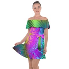 Psychedelic Swirl Trippy Abstract Art Off Shoulder Velour Dress by SpinnyChairDesigns