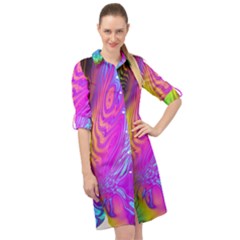 Psychedelic Swirl Trippy Abstract Art Long Sleeve Mini Shirt Dress by SpinnyChairDesigns