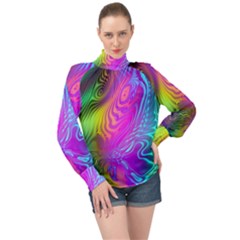 Psychedelic Swirl Trippy Abstract Art High Neck Long Sleeve Chiffon Top by SpinnyChairDesigns