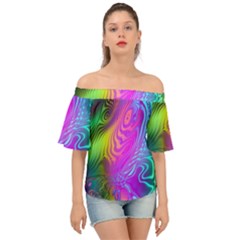 Psychedelic Swirl Trippy Abstract Art Off Shoulder Short Sleeve Top