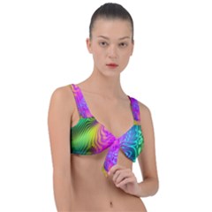 Psychedelic Swirl Trippy Abstract Art Front Tie Bikini Top by SpinnyChairDesigns