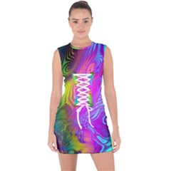 Psychedelic Swirl Trippy Abstract Art Lace Up Front Bodycon Dress by SpinnyChairDesigns