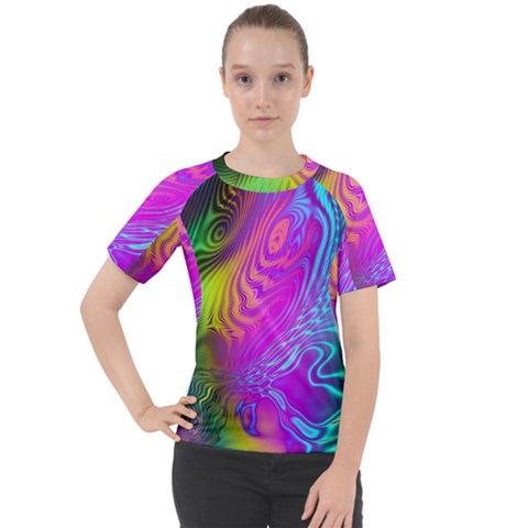 Psychedelic Swirl Trippy Abstract Art Women s Sport Raglan Tee by SpinnyChairDesigns