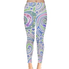 Colorful Pastel Floral Swirl Watercolor Pattern Leggings  by SpinnyChairDesigns