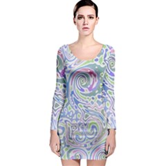 Colorful Pastel Floral Swirl Watercolor Pattern Long Sleeve Bodycon Dress by SpinnyChairDesigns