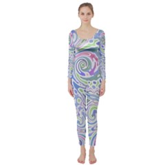 Colorful Pastel Floral Swirl Watercolor Pattern Long Sleeve Catsuit by SpinnyChairDesigns