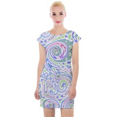 Colorful Pastel Floral Swirl Watercolor Pattern Cap Sleeve Bodycon Dress by SpinnyChairDesigns