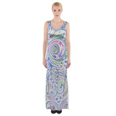 Colorful Pastel Floral Swirl Watercolor Pattern Thigh Split Maxi Dress by SpinnyChairDesigns