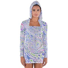 Colorful Pastel Floral Swirl Watercolor Pattern Long Sleeve Hooded T-shirt by SpinnyChairDesigns