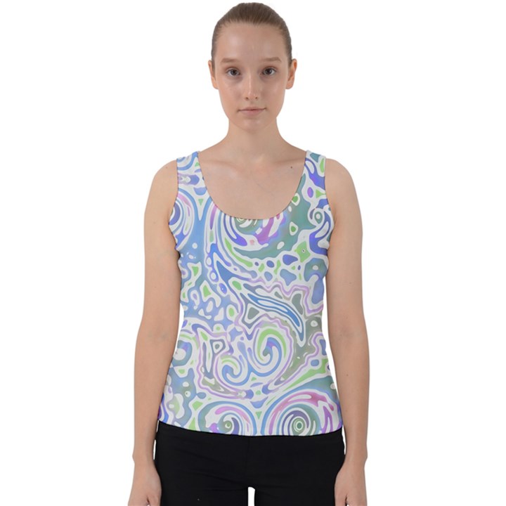 Colorful Pastel Floral Swirl Watercolor Pattern Velvet Tank Top