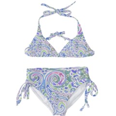 Colorful Pastel Floral Swirl Watercolor Pattern Kids  Classic Bikini Set by SpinnyChairDesigns