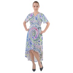 Colorful Pastel Floral Swirl Watercolor Pattern Front Wrap High Low Dress