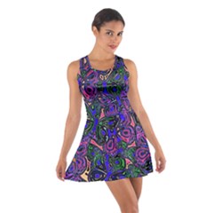 Purple Abstract Butterfly Pattern Cotton Racerback Dress by SpinnyChairDesigns