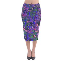 Purple Abstract Butterfly Pattern Velvet Midi Pencil Skirt by SpinnyChairDesigns