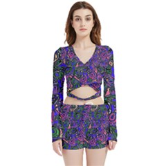 Purple Abstract Butterfly Pattern Velvet Wrap Crop Top