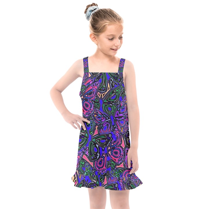 Purple Abstract Butterfly Pattern Kids  Overall Dress