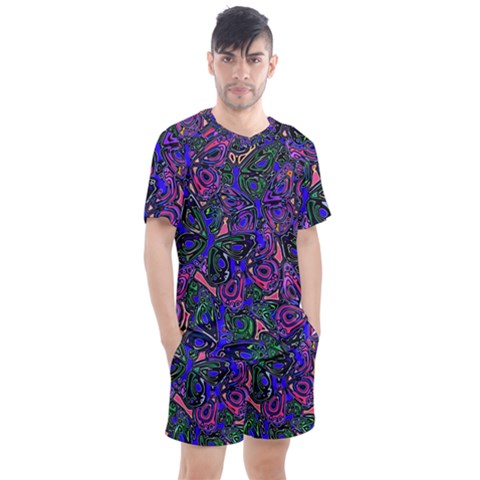 Purple Abstract Butterfly Pattern Men s Mesh Tee And Shorts Set by SpinnyChairDesigns