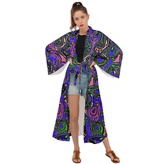 Purple Abstract Butterfly Pattern Maxi Kimono by SpinnyChairDesigns