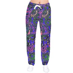 Purple Abstract Butterfly Pattern Women Velvet Drawstring Pants by SpinnyChairDesigns