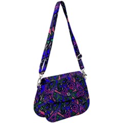 Purple Abstract Butterfly Pattern Saddle Handbag by SpinnyChairDesigns