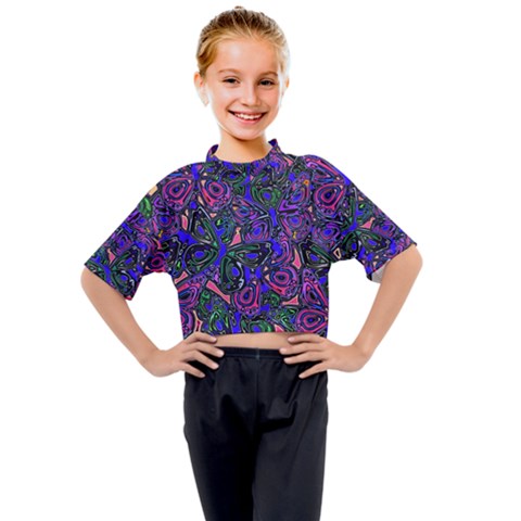 Purple Abstract Butterfly Pattern Kids Mock Neck Tee by SpinnyChairDesigns