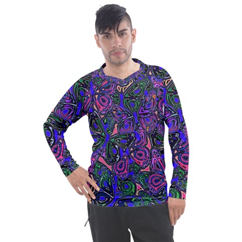 Purple Abstract Butterfly Pattern Men s Pique Long Sleeve Tee by SpinnyChairDesigns